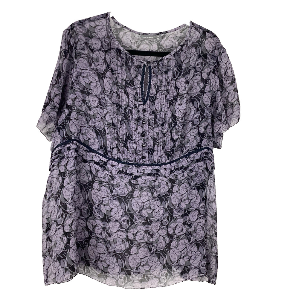 apt. 9 Sheer Purple Lilac & Black pintuck sheer blouse 2x Boho Office Flowy